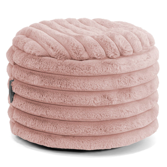 Small Round Footstool - Ultra Plush Cord Dusty Pink 01