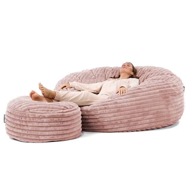 Mega Mammoth Bean Bag Sofa - Ultra Plush Cord Dusty Pink