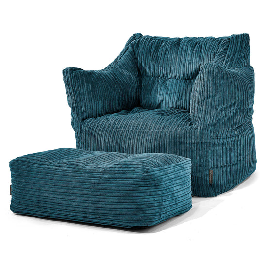 Victor Bean Bag Armchair - Cord Teal Blue 02