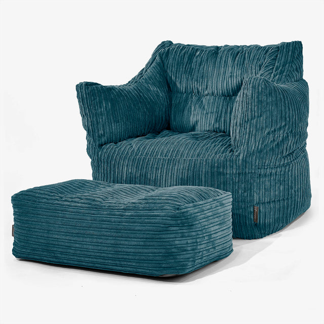 Victor Bean Bag Armchair - Cord Teal Blue 02