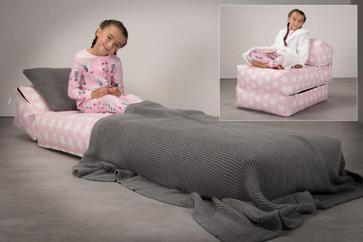 Avery - Single Futon Chair Bed, Folding Bed, Guest Bed By Lounge Pug, Prints Pink Star