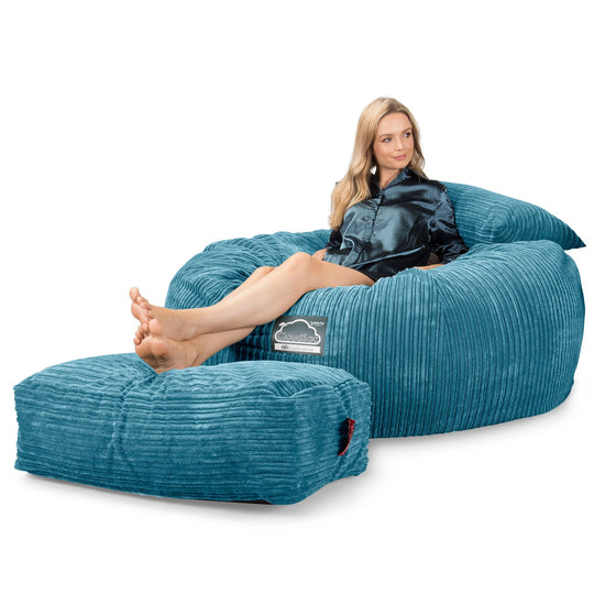 Lounge Pug, CloudSac 1010 XXL - Memory Foam XXL Giant Bean Bag Sofa / Love Seat, Cord Aegean