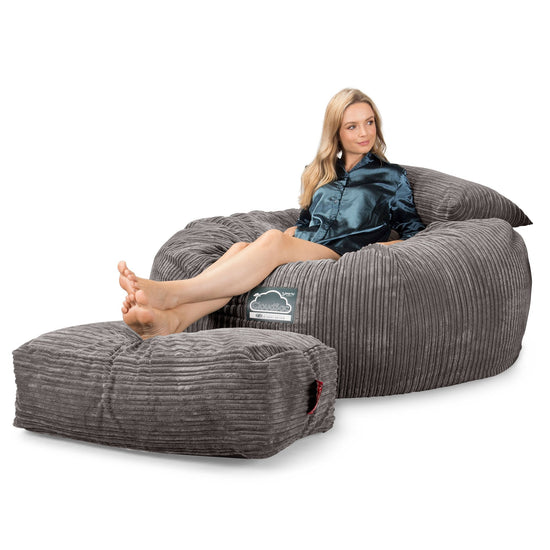Lounge Pug, CloudSac 1010 XXL - Memory Foam XXL Giant Bean Bag Sofa / Love Seat, Cord Graphite