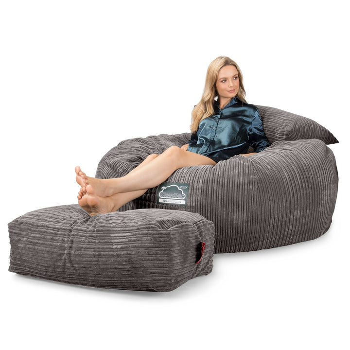 Lounge Pug, CloudSac 1010 XXL - Memory Foam XXL Giant Bean Bag Sofa / Love Seat, Cord Graphite