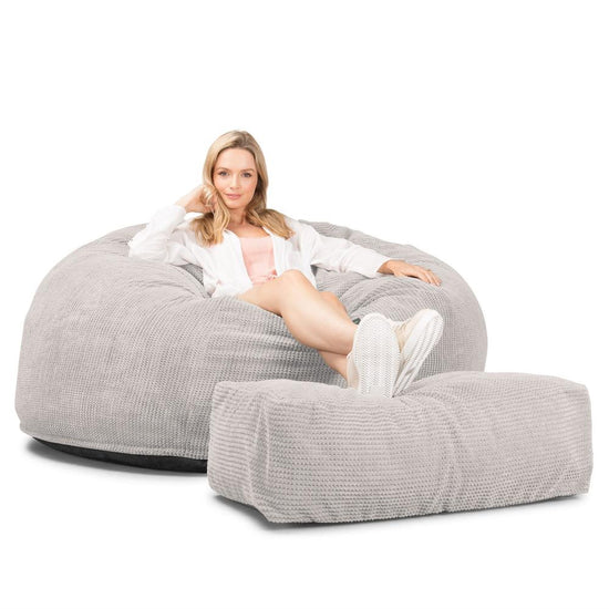 Lounge Pug, CloudSac 1010 XXL - Memory Foam XXL Giant Bean Bag Sofa / Love Seat, Pom Pom Ivory