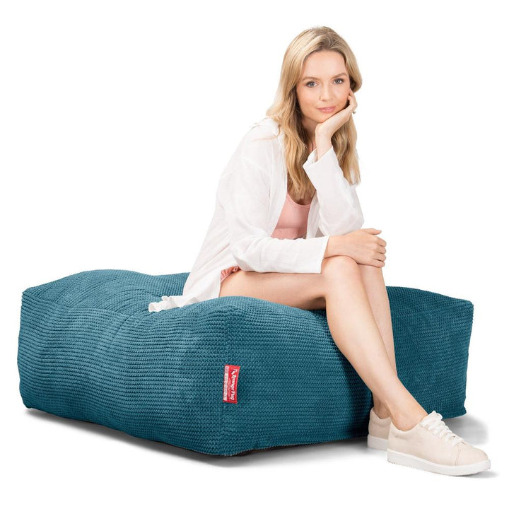 Lounge Pug, CloudSac 250 - Memory Foam Ottoman Pouf, Pom Pom Aegean