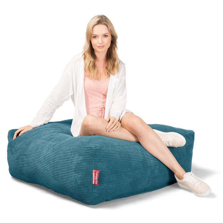 Lounge Pug, CloudSac 250 - Memory Foam Ottoman Pouf, Pom Pom Aegean