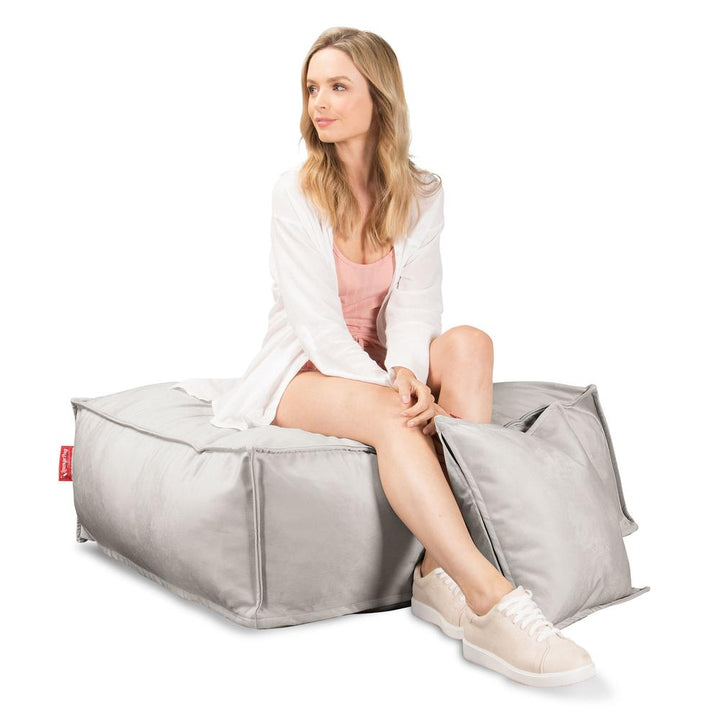 Lounge Pug, CloudSac 250 - Memory Foam Ottoman Pouf, Velvet Silver
