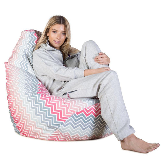 LOUNGE PUG - Bean Bag Chairs - HIGHBACK Gaming Chair Beanbag UK - Print Chevron - PINK