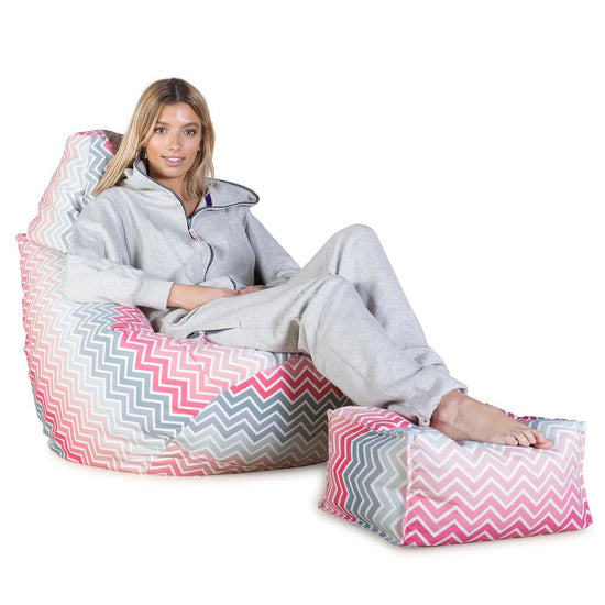 LOUNGE PUG - Bean Bag Chairs - HIGHBACK Gaming Chair Beanbag UK - Print Chevron - PINK
