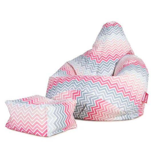 LOUNGE PUG - Print Chevron - Bean Bag Footstool - Small - PINK - (Size 20cm H x 35cm D x 45cm Wide)