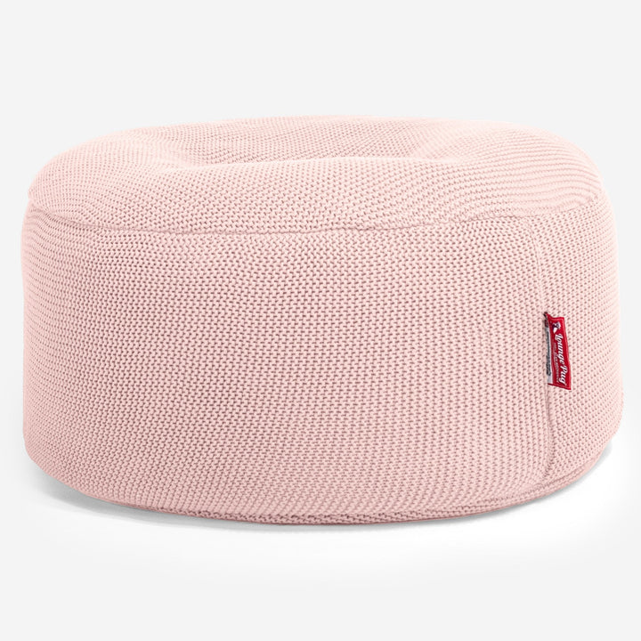 LOUNGE PUG - ELLOS KNIT - Large Hassock POUFFE - Footstool - Round - BABY PINK - (Size 30cm H x 70cm Dia)