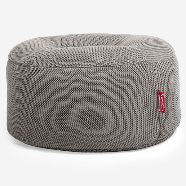 LOUNGE PUG - ELLOS KNIT - Large Hassock POUFFE - Footstool - Round - GREY - (Size 30cm H x 70cm Dia)
