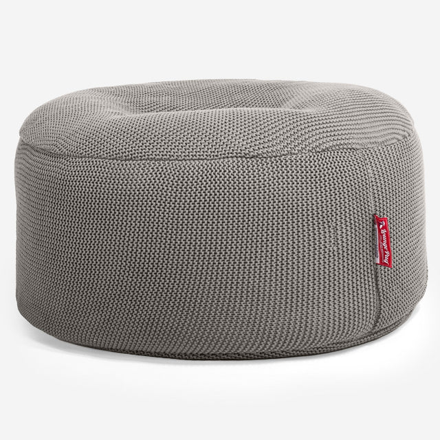 LOUNGE PUG - ELLOS KNIT - Large Hassock POUFFE - Footstool - Round - GREY - (Size 30cm H x 70cm Dia)