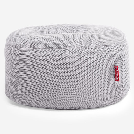 LOUNGE PUG - ELLOS KNIT - Large Hassock POUFFE - Footstool - Round - LIGHT GREY - (Size 30cm H x 70cm Dia)