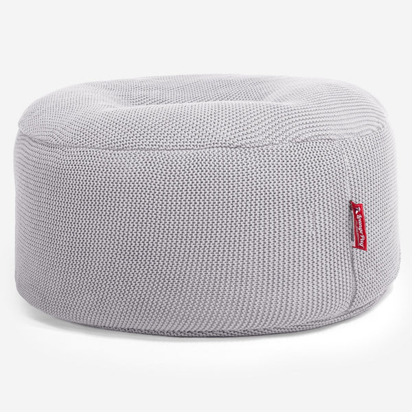 LOUNGE PUG - ELLOS KNIT - Large Hassock POUFFE - Footstool - Round - LIGHT GREY - (Size 30cm H x 70cm Dia)