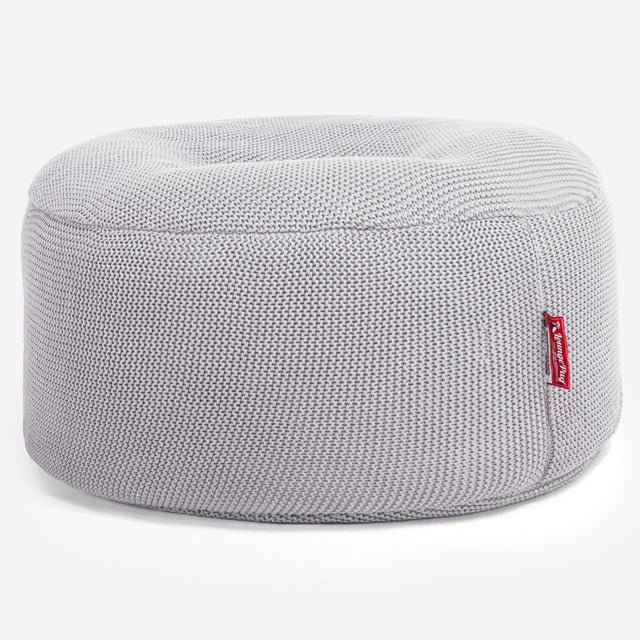 LOUNGE PUG - ELLOS KNIT - Large Hassock POUFFE - Footstool - Round - LIGHT GREY - (Size 30cm H x 70cm Dia)