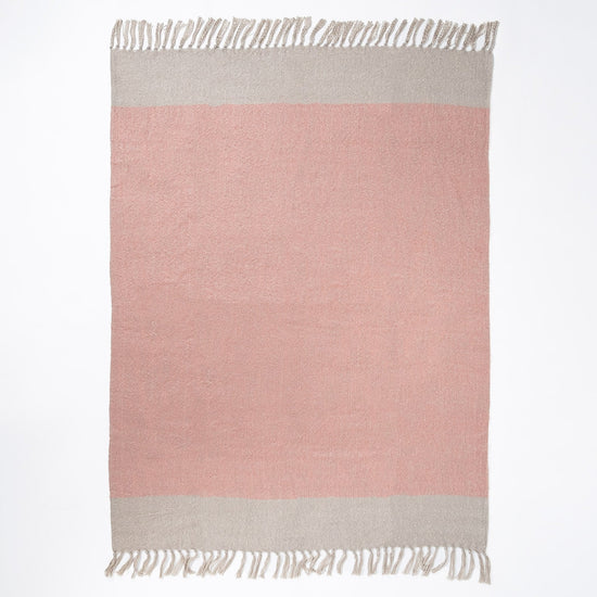 LOUNGE PUG Faux Mohair Throw, Tonal Blush Pink & Silver