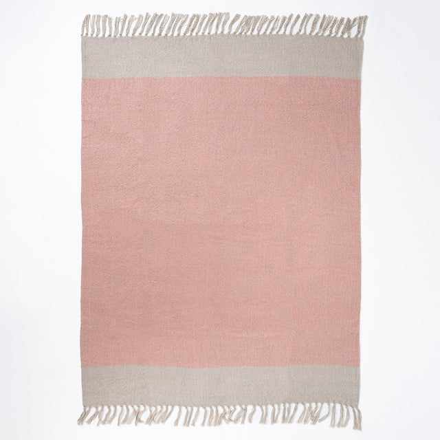 LOUNGE PUG Faux Mohair Throw, Tonal Blush Pink & Silver