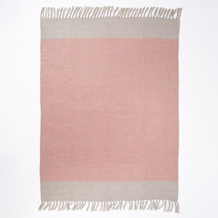 LOUNGE PUG Faux Mohair Throw, Tonal Blush Pink & Silver