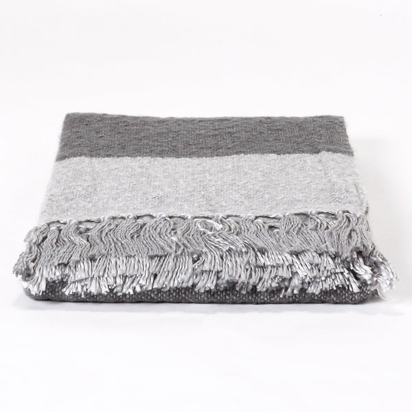 LOUNGE PUG Faux Mohair Throw, Tonal Slate Grey & Silver