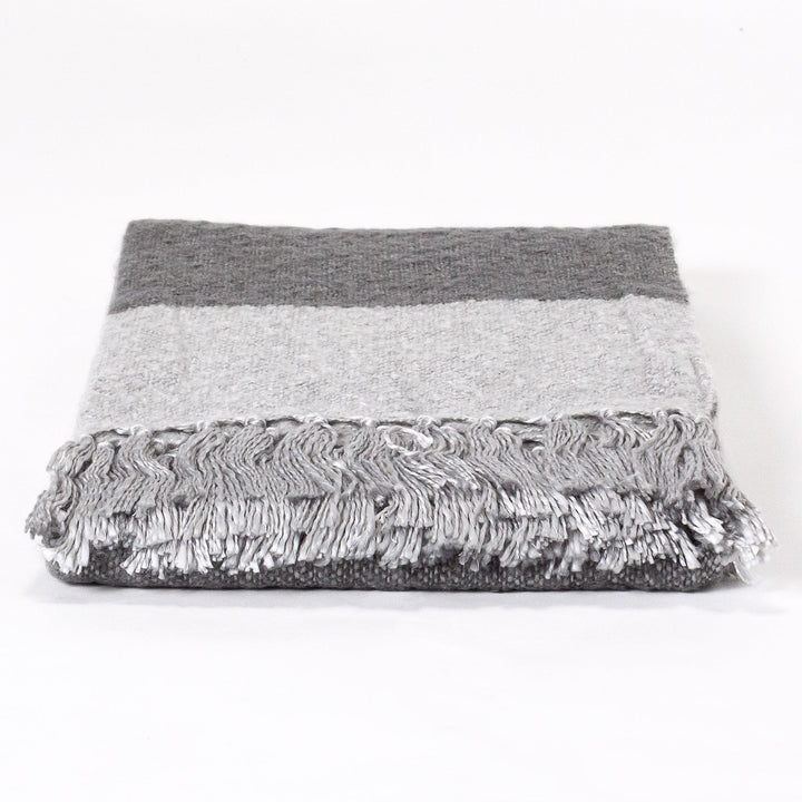 LOUNGE PUG Faux Mohair Throw, Tonal Slate Grey & Silver