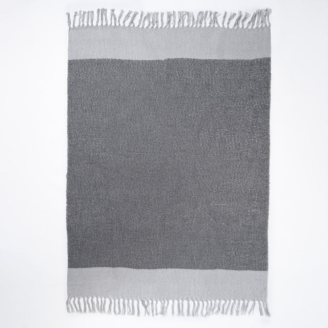 LOUNGE PUG Faux Mohair Throw, Tonal Slate Grey & Silver