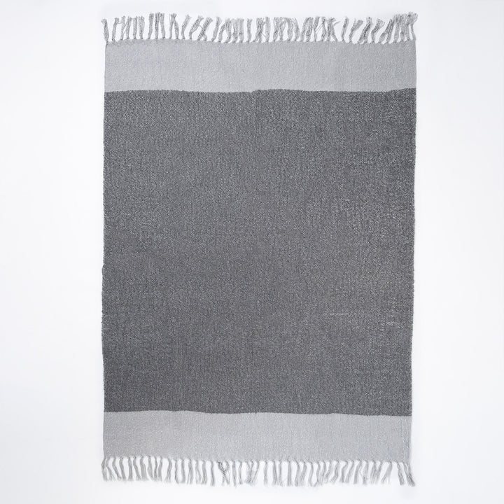 LOUNGE PUG Faux Mohair Throw, Tonal Slate Grey & Silver