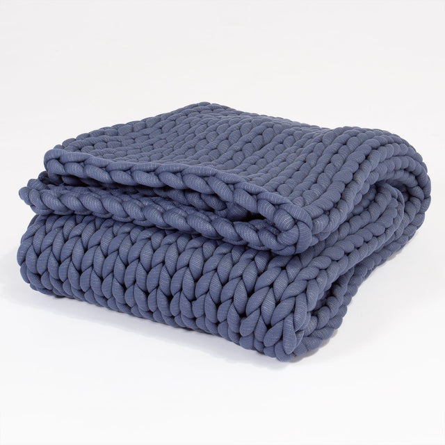 Lounge Pug - Heavy Calming Anxiety WEIGHTED BLANKET - for Adults - CHUNKY KNIT DARK BLUE - 5 KG 135 x 150 cm