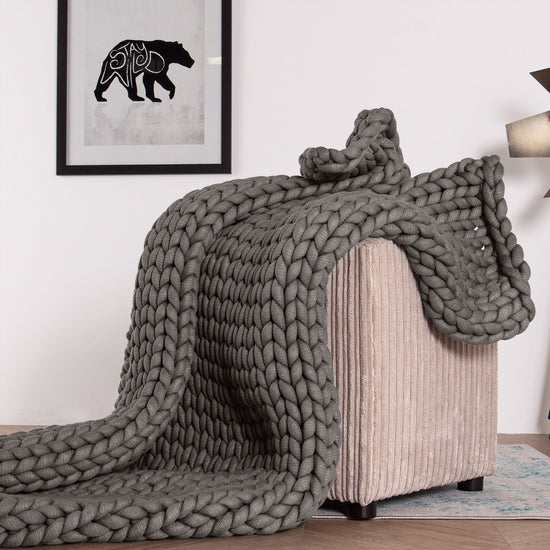 Lounge Pug - Heavy Calming Anxiety WEIGHTED BLANKET - for Adults - CHUNKY KNIT GREY - 5 KG 135 x 150 cm