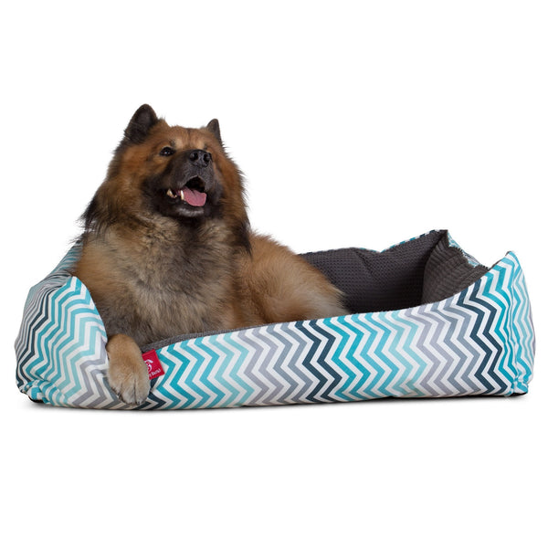 The Nest Orthopedic Memory Foam Dog Bed - Geo Print Chevron Teal Fabric Close-up Image