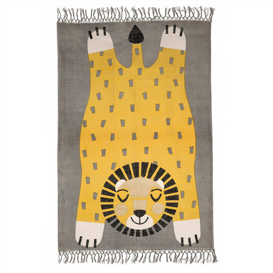 Children's Lion Motif Fringed Rug 01