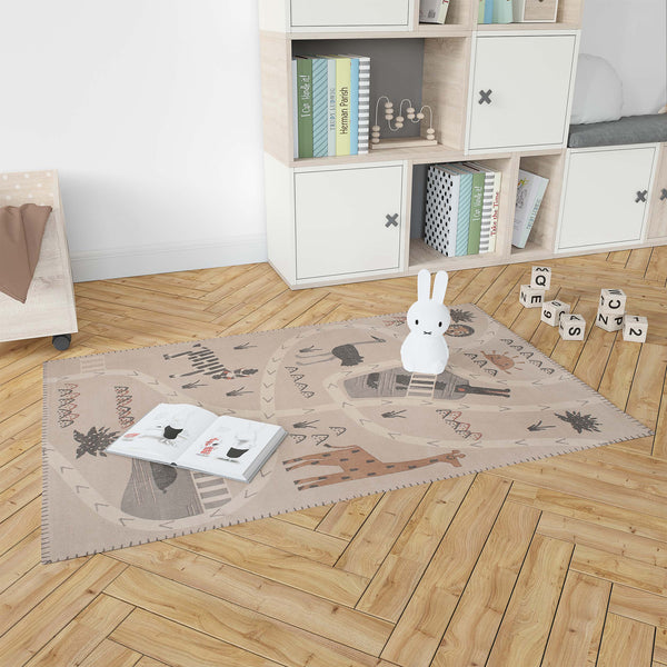 Children's Safari Print Rug Fabric Close-up Image