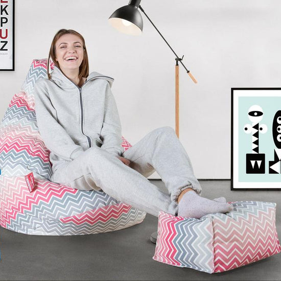 LOUNGE PUG - Print Chevron - Bean Bag Footstool - Small - PINK - (Size 20cm H x 35cm D x 45cm Wide)