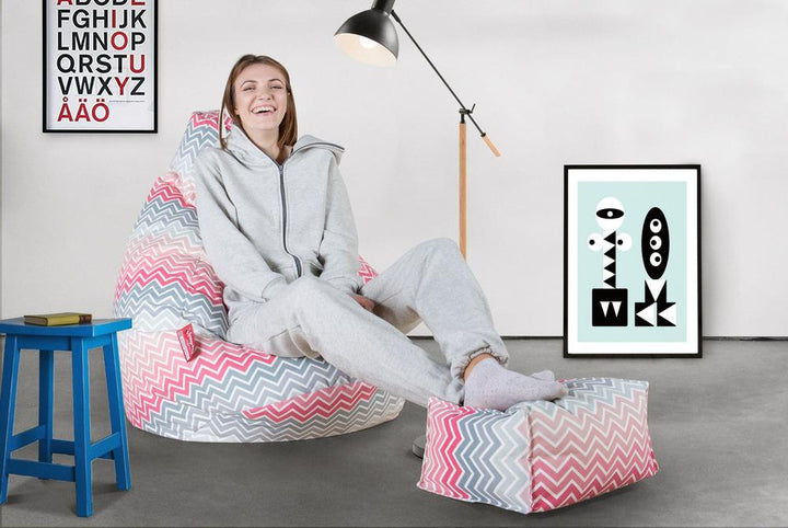 LOUNGE PUG - Print Chevron - Bean Bag Footstool - Small - PINK - (Size 20cm H x 35cm D x 45cm Wide)