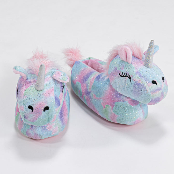 Children's Fluffy Multi Coloured Unicorn Novelty Slippers 01