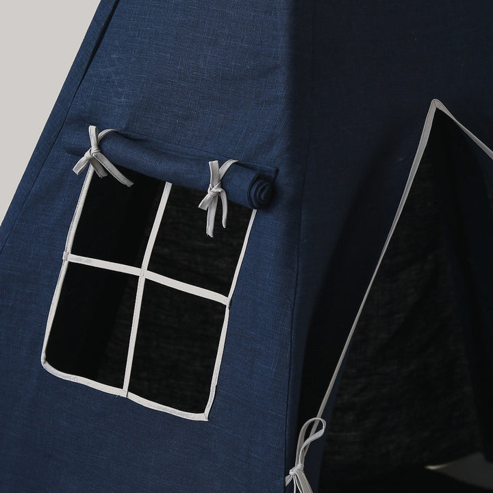 Children's Navy Blue Indoor Linen Teepee Tent 03