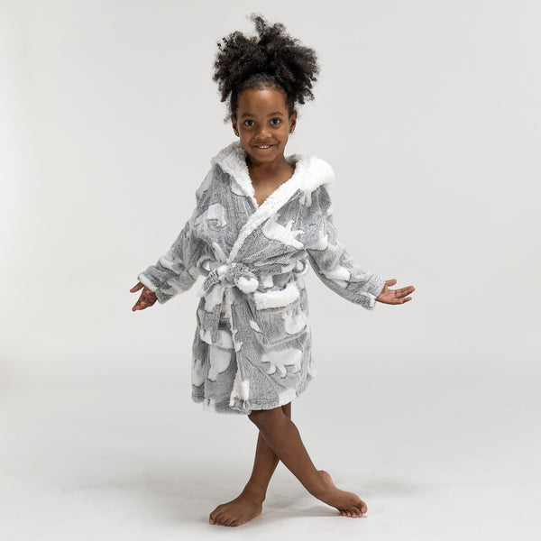 Children's Polar Bear Printed Fleece Robe Fabric Close-up Image
