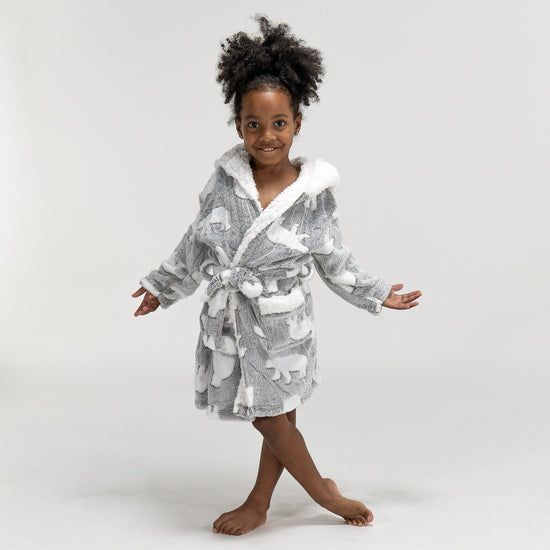 Children's Polar Bear Printed Fleece Robe 05
