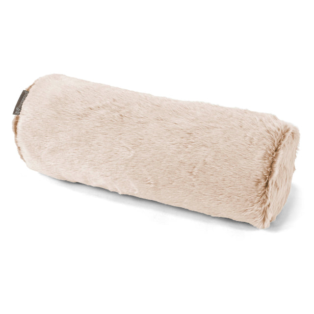 Bolster Scatter Cushion 20 x 55cm - Faux Rabbit Fur White 01