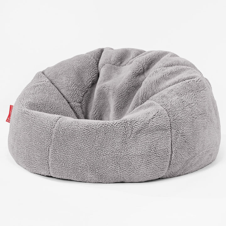 CloudSac Kids' Memory Foam Giant Children's Bean Bag - Teddy Faux Fur Medium Grey 01