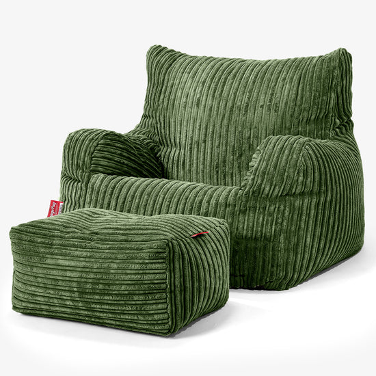 Josephine Bean Bag Armchair - Cord Forest Green 02