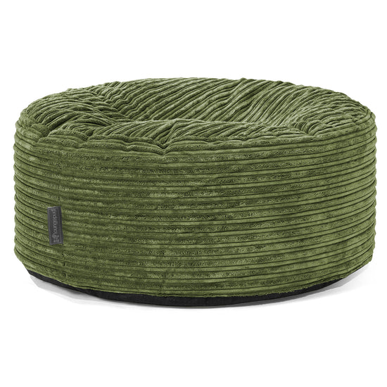 Large Round Pouffe - Cord Forest Green 01