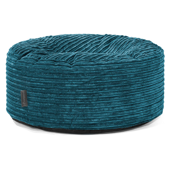 Large Round Pouffe - Cord Teal Blue 01