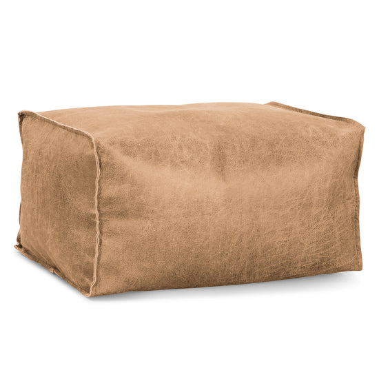Small Footstool - Distressed Leather Honey Brown 01