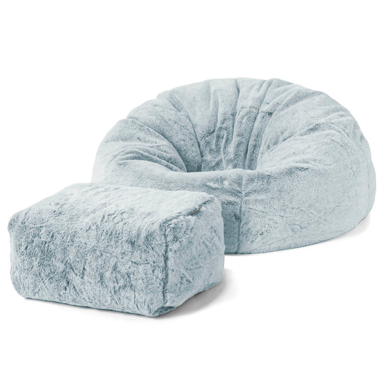 Classic Bean Bag Chair - Faux Rabbit Fur Dusty Blue 02