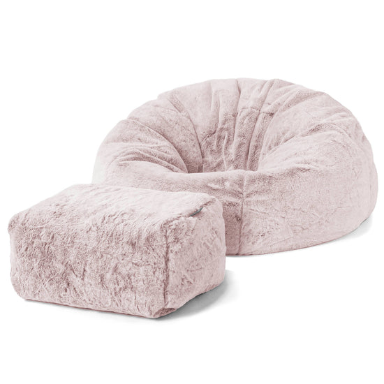 Classic Bean Bag Chair - Faux Rabbit Fur Dusty Pink 02