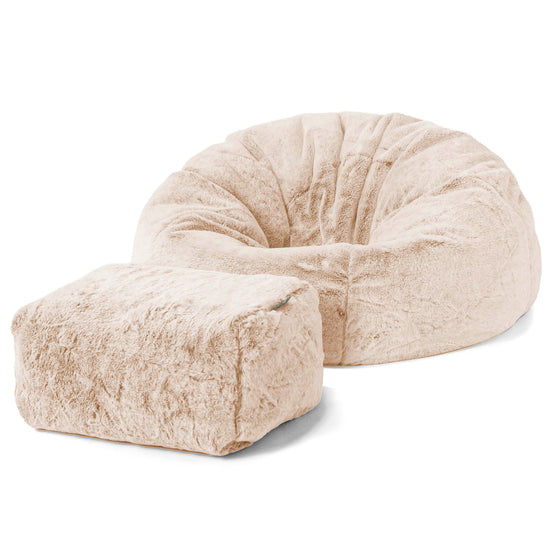 Classic Bean Bag Chair - Faux Rabbit Fur White 02