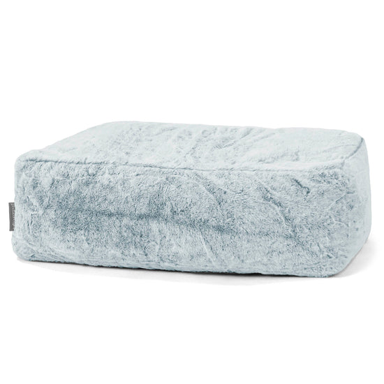Large Footstool - Faux Rabbit Fur Dusty Blue 01