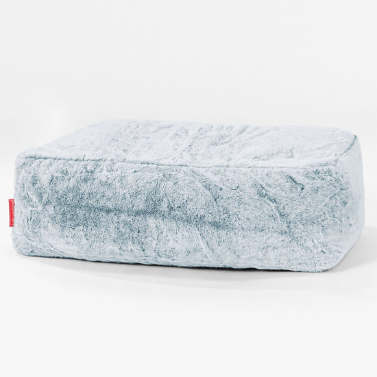 Large Footstool - Faux Rabbit Fur Dusty Blue 01